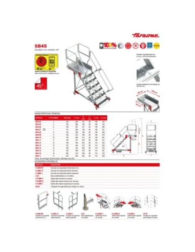 SB45 | Escalera de aluminio con plataforma y vuelo| Inclinación de 45
