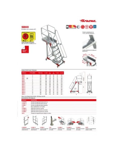 SB60 | Escalera de aluminio con plataforma y vuelo| Inclinación de 60