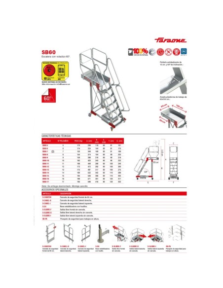 SB60 | Escalera de aluminio con plataforma y vuelo| Inclinación de 60