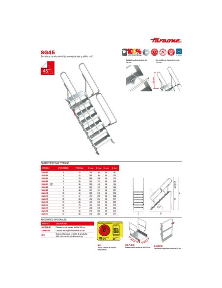 SG45 | Escalera para entreplantas y altillos| Inclinación 45