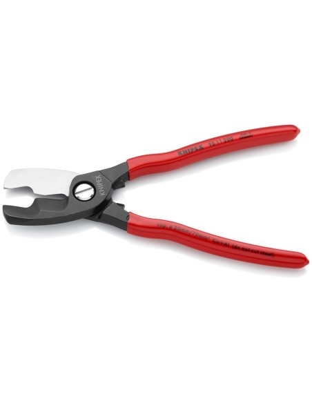 Tijeras cortacables con filo de corte doble recubiertos de plástico bruñido 200 mm KNIPEX 95 11 200