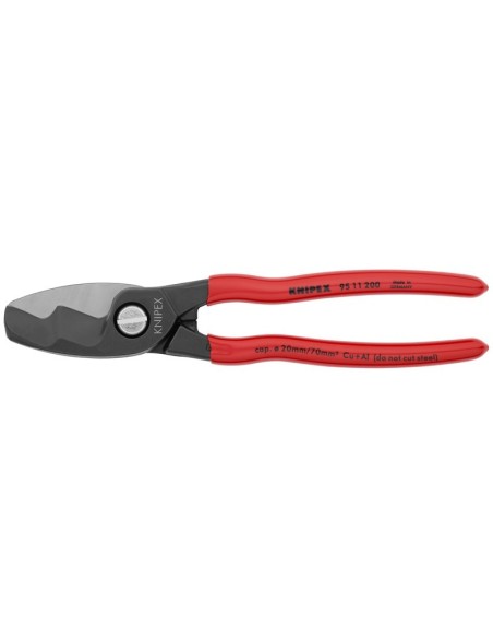 Tijeras cortacables con filo de corte doble recubiertos de plástico bruñido 200 mm KNIPEX 95 11 200