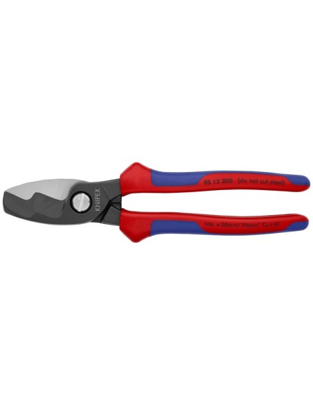 Tijeras cortacables con filo de corte doble con fundas multicomponentes bruñido 200 mm KNIPEX 95 12 200