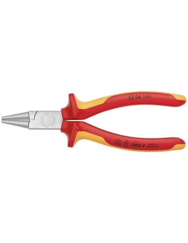 Alicate de boca redonda aislados con fundas multicomponentes, según norma VDE cromado 160 mm KNIPEX 22 06 160