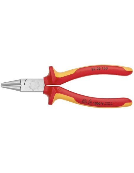 Alicate de boca redonda aislados con fundas multicomponentes, según norma VDE cromado 160 mm KNIPEX 22 06 160