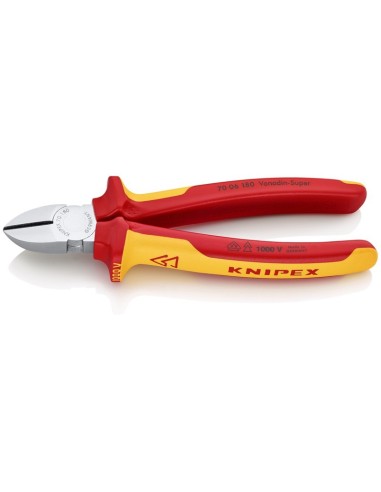 Alicate de corte diagonal aislados con fundas multicomponentes, según norma VDE cromado 180 mm KNIPEX 70 06 180
