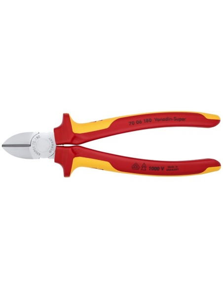 Alicate de corte diagonal aislados con fundas multicomponentes, según norma VDE cromado 180 mm KNIPEX 70 06 180