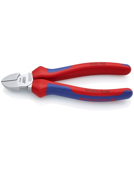 Alicate de corte diagonal con fundas multicomponentes cromado 160 mm KNIPEX 70 05 160