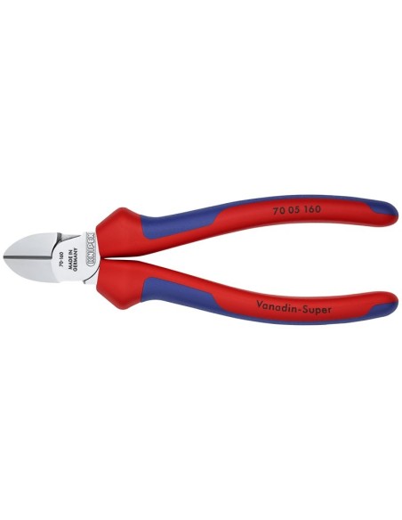 Alicate de corte diagonal con fundas multicomponentes cromado 160 mm KNIPEX 70 05 160