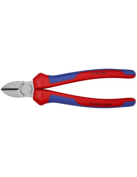 Alicate de corte diagonal con fundas multicomponentes negro atramentado 180 mm (cartulina autoservicio/blíster) KNIPEX 70 02 18