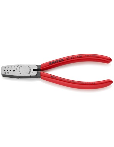 Alicate para crimpar punteras huecas recubiertos de plástico 145 mm (cartulina autoservicio/blíster) KNIPEX 97 61 145 A SB