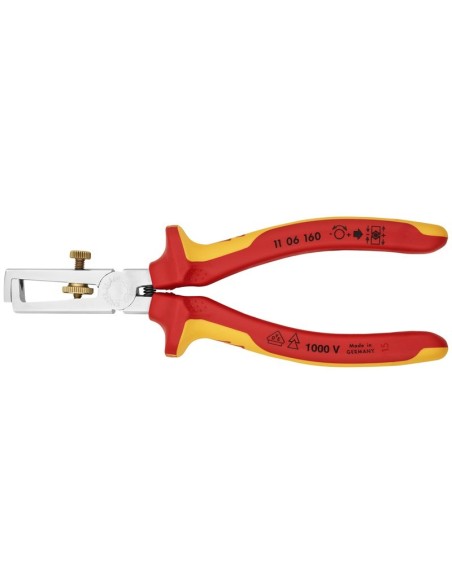 Alicate pelacables Con muelle de apertura universal aislados con fundas multicomponentes, según norma VDE cromado 160 mm KNIPEX