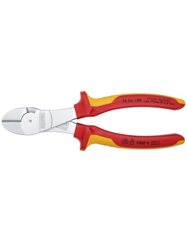 Alicates de corte diagonal de fuerza aislados con fundas multicomponentes, según norma VDE cromado 180 mm KNIPEX 74 06 180