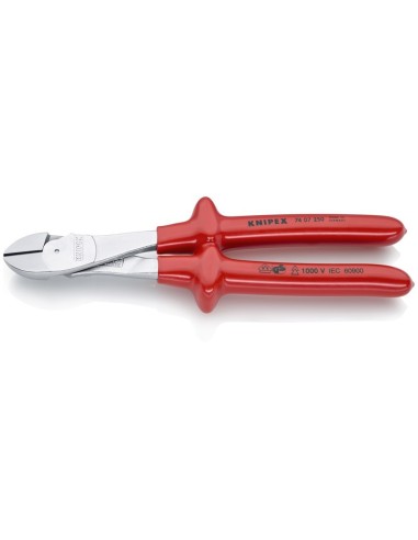 Alicates de corte diagonal de fuerza aislados por inmersión en plástico reforzado, según norma VDE cromado 250 mm KNIPEX 74 07