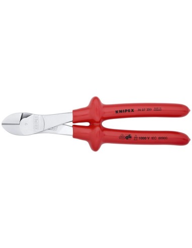 Alicates de corte diagonal de fuerza aislados por inmersión en plástico reforzado, según norma VDE cromado 250 mm KNIPEX 74 07