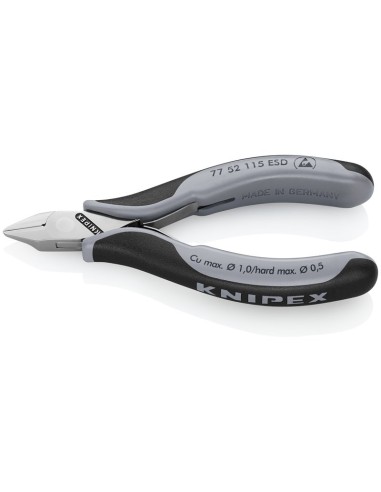 Alicates de corte diagonal para electrónica ESD con fundas multicomponentes 115 mm KNIPEX 77 52 115 ESD