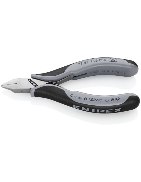 Alicates de corte diagonal para electrónica ESD con fundas multicomponentes 115 mm KNIPEX 77 52 115 ESD