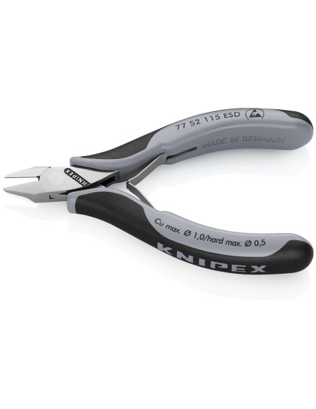Alicates de corte diagonal para electrónica ESD con fundas multicomponentes 115 mm KNIPEX 77 52 115 ESD