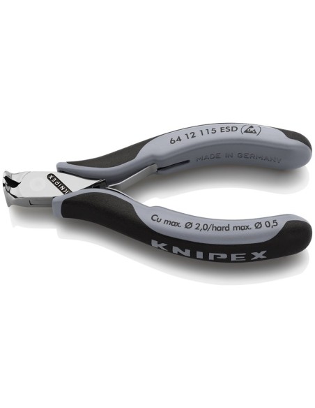 Alicates de corte frontal para electrónica ESD con fundas multicomponentes 115 mm KNIPEX 64 12 115 ESD