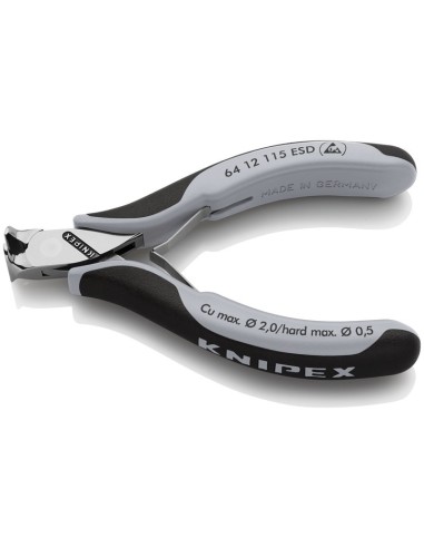 Alicates de corte frontal para electrónica ESD con fundas multicomponentes 115 mm KNIPEX 64 12 115 ESD