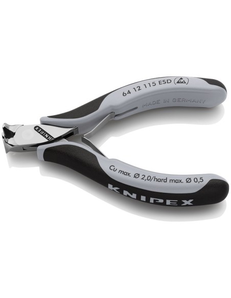 Alicates de corte frontal para electrónica ESD con fundas multicomponentes 115 mm KNIPEX 64 12 115 ESD