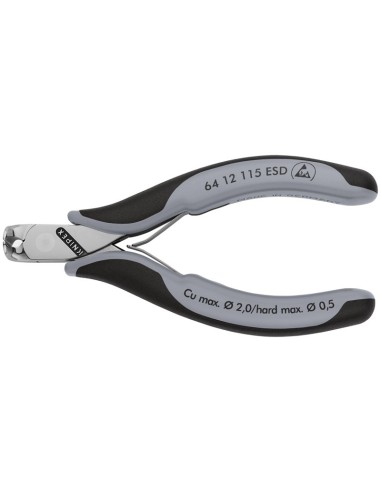 Alicates de corte frontal para electrónica ESD con fundas multicomponentes 115 mm KNIPEX 64 12 115 ESD