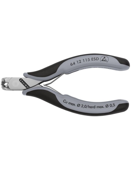 Alicates de corte frontal para electrónica ESD con fundas multicomponentes 115 mm KNIPEX 64 12 115 ESD