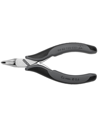 Alicates de corte frontal para electrónica ESD con fundas multicomponentes 120 mm KNIPEX 64 62 120 ESD