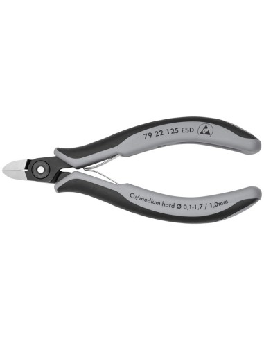 Alicates de precisión de corte diagonal para electrónica ESD con fundas multicomponentes bruñido 125 mm KNIPEX 79 22 125 ESD