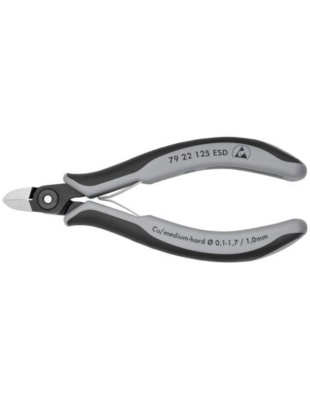Alicates de precisión de corte diagonal para electrónica ESD con fundas multicomponentes bruñido 125 mm KNIPEX 79 22 125 ESD