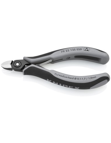 Alicates de precisión de corte diagonal para electrónica ESD con fundas multicomponentes bruñido 125 mm KNIPEX 79 22 125 ESD