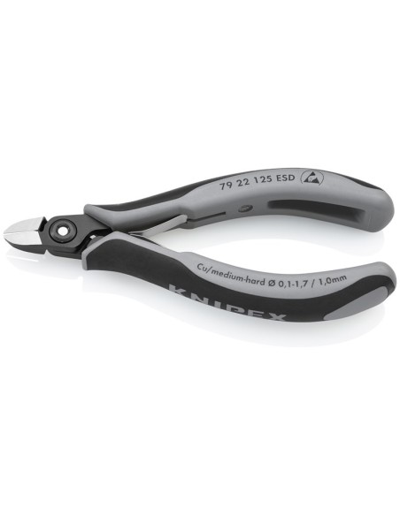 Alicates de precisión de corte diagonal para electrónica ESD con fundas multicomponentes bruñido 125 mm KNIPEX 79 22 125 ESD