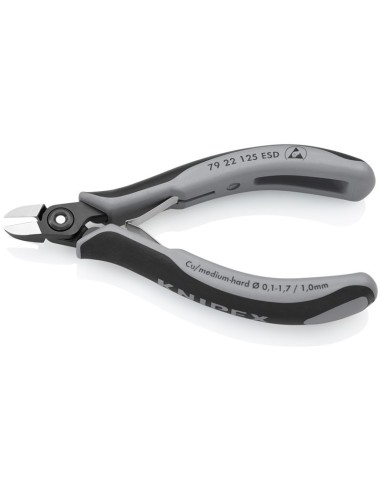 Alicates de precisión de corte diagonal para electrónica ESD con fundas multicomponentes bruñido 125 mm KNIPEX 79 22 125 ESD
