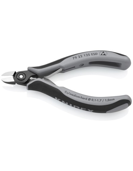 Alicates de precisión de corte diagonal para electrónica ESD con fundas multicomponentes bruñido 125 mm KNIPEX 79 22 125 ESD