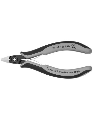 Alicates de precisión de corte diagonal para electrónica ESD con fundas multicomponentes bruñido 125 mm KNIPEX 79 42 125 ESD