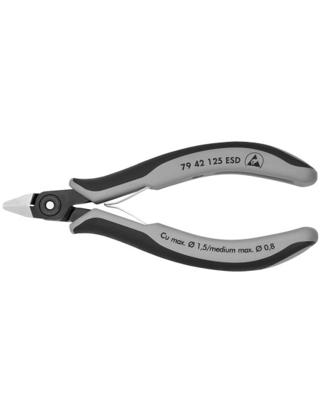 Alicates de precisión de corte diagonal para electrónica ESD con fundas multicomponentes bruñido 125 mm KNIPEX 79 42 125 ESD