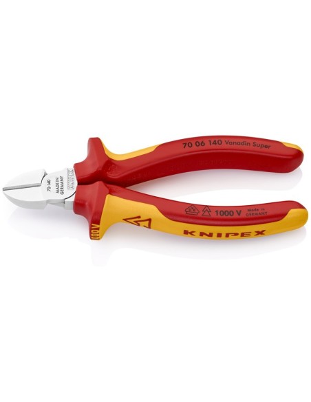 Alicate de corte diagonal aislados con fundas multicomponentes, según norma VDE cromado 140 mm KNIPEX 70 06 140