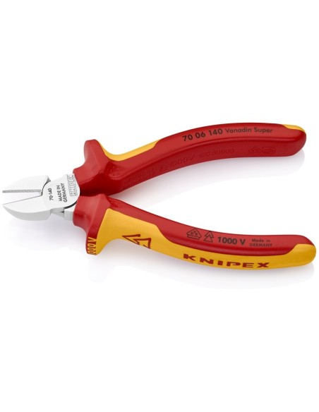 Alicate de corte diagonal aislados con fundas multicomponentes, según norma VDE cromado 140 mm KNIPEX 70 06 140