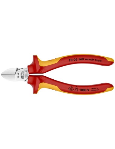 Alicate de corte diagonal aislados con fundas multicomponentes, según norma VDE cromado 140 mm KNIPEX 70 06 140