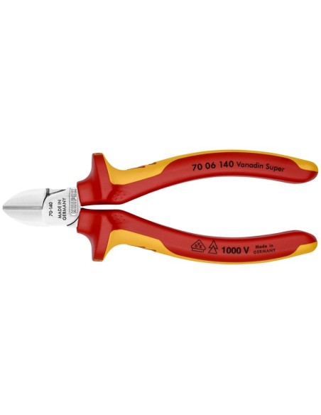 Alicate de corte diagonal aislados con fundas multicomponentes, según norma VDE cromado 140 mm KNIPEX 70 06 140