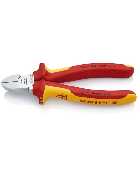 Alicate de corte diagonal aislados con fundas multicomponentes, según norma VDE cromado 160 mm KNIPEX 70 06 160