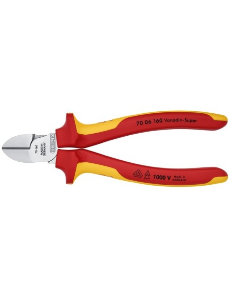 Alicate de corte diagonal aislados con fundas multicomponentes, según norma VDE cromado 160 mm KNIPEX 70 06 160