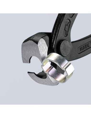 Alicate para abrazaderas de oreja recubiertos de plástico negro atramentado 220 mm (cartulina autoservicio/blíster) KNIPEX 10 9