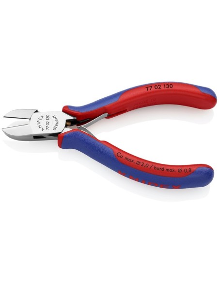 Alicates de corte diagonal para electrónica con fundas multicomponentes 130 mm KNIPEX 77 02 130
