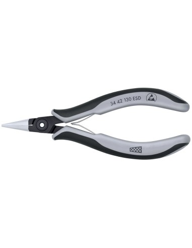 Alicate de precisión de montaje para electrónica ESD con fundas multicomponentes bruñido 130 mm KNIPEX 34 42 130 ESD