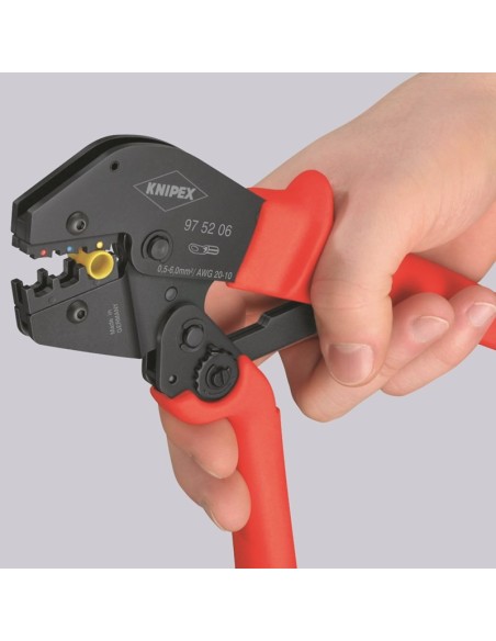 Alicate para crimpar terminales también para trabajar a dos manos con fundas de plástico antideslizantes bruñido 250 mm KNIPEX