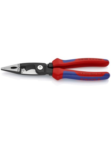 Alicate para instalaciones eléctricas con fundas multicomponentes negro atramentado 200 mm KNIPEX 13 82 200