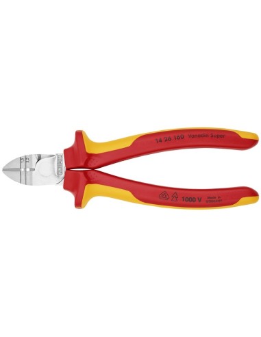 Alicates de corte diagonal con función de pelacables aislados con fundas multicomponentes, según norma VDE cromado 160 mm KNIPE