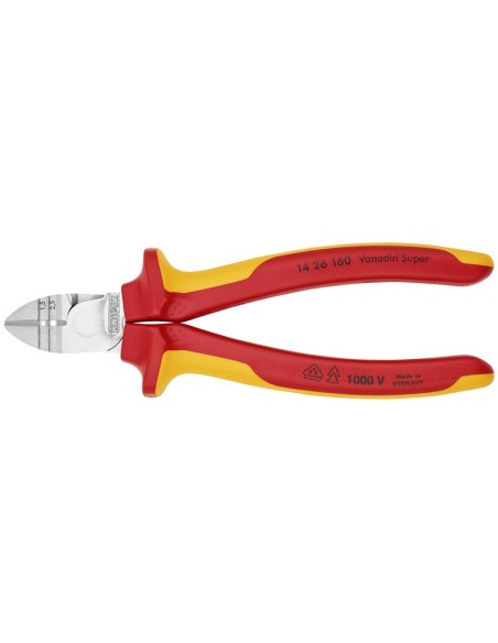 Alicates de corte diagonal con función de pelacables aislados con fundas multicomponentes, según norma VDE cromado 160 mm KNIPE
