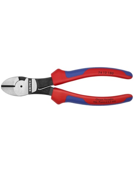 Alicates de corte diagonal de fuerza con fundas multicomponentes negro atramentado 180 mm (cartulina autoservicio/blíster) KNIP
